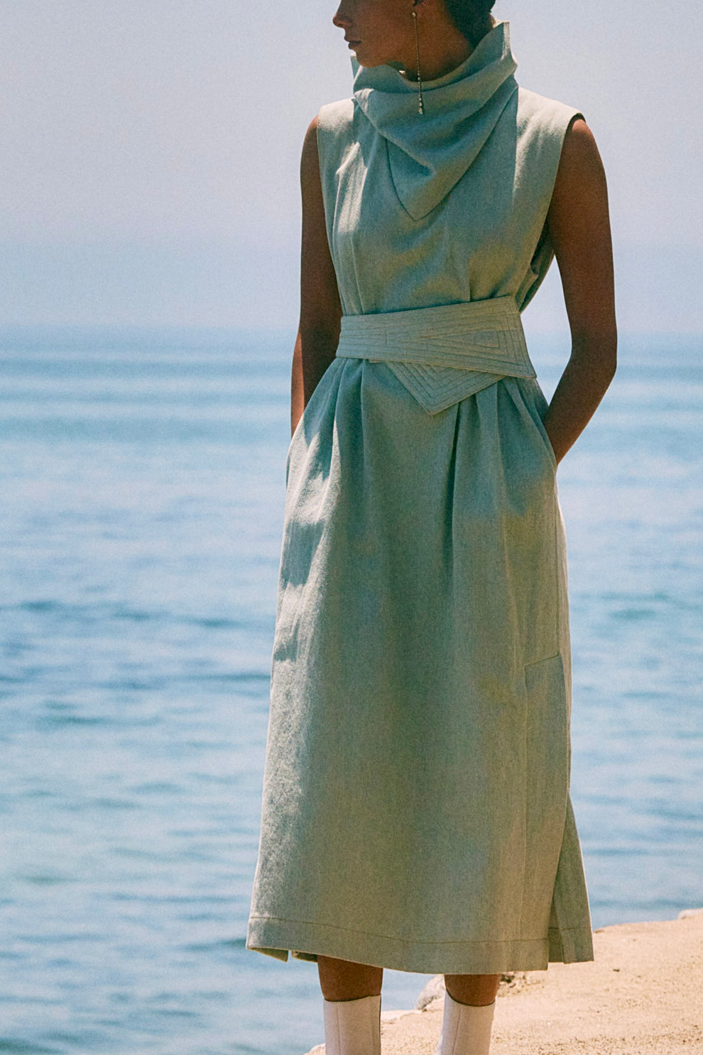 Jessica Embroidered Denim Shift Dress in Blue
