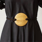 Infinite Full Moon Belt in Gold with Black/Gold Tweed Raw Silk