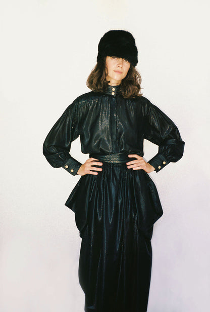 Paisano Blouse Black Lapis Silk Lame’ {Made to Order}