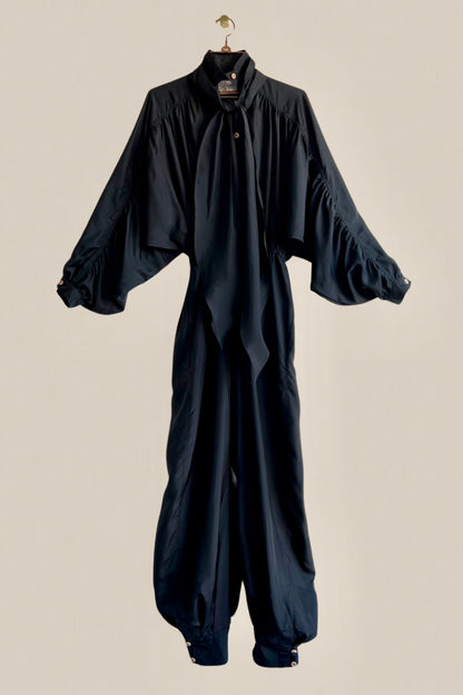 Rimbaud Jumpsuit with Infinite Sash Belt Black Parachute Silk {Made to Order}