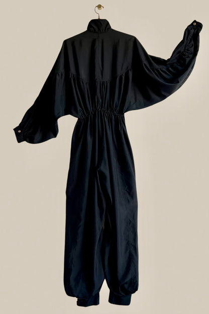 Rimbaud Jumpsuit with Infinite Sash Belt Black Parachute Silk {Made to Order}