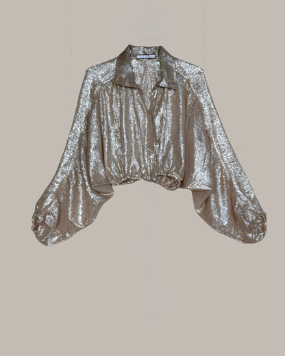 Rimbaud Jacket Blouse Champagne Silver Silk Chiffon Lamé {Made to Order}