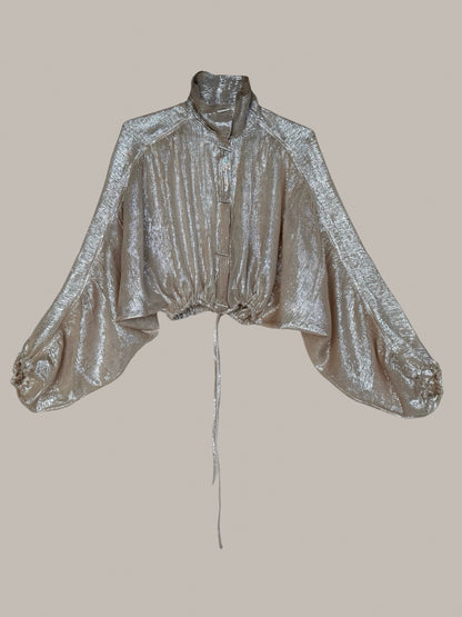Rimbaud Jacket Blouse Champagne Silver Silk Chiffon Lamé {Made to Order}