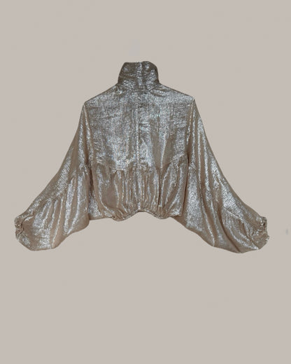 Rimbaud Jacket Blouse Champagne Silver Silk Chiffon Lamé {Made to Order}