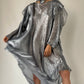 The Queen’s Kaftan with Trapunto Belt  Silk Lame’ in Pewter/Blue Dusk {Made to Order}