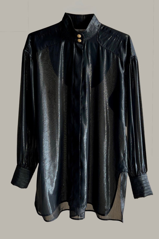 Paisano Blouse Black Lapis Silk Lame’ {Made to Order}