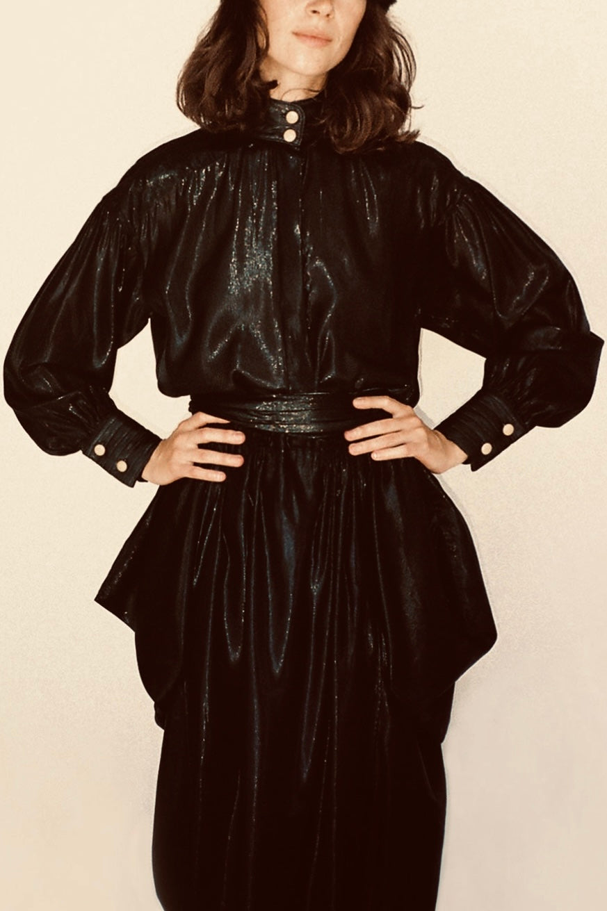 Paisano Blouse Black Lapis Silk Lame’ {Made to Order}