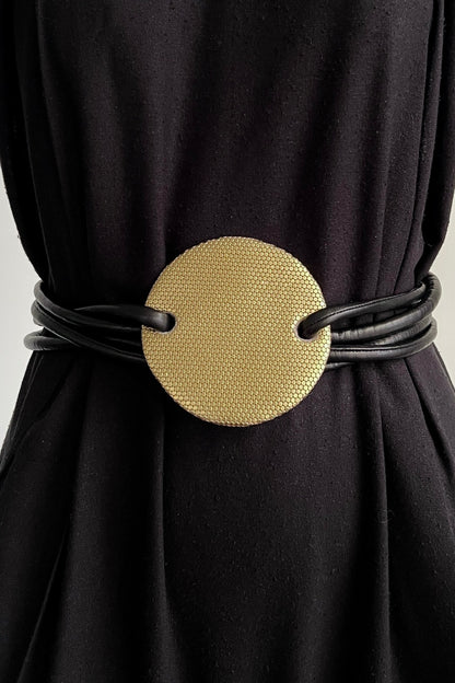 Infinite Full Moon Belt in Gold & Black Leather