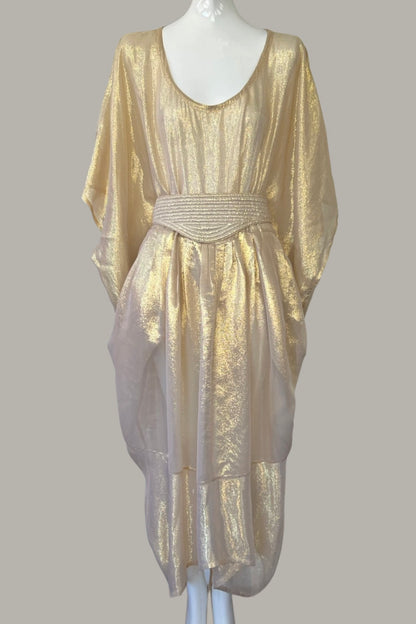 Convertible Scarab Frock w/ Quilted Half Moon Trapunto Belt Gold Silk Lame’ {Made to Order}