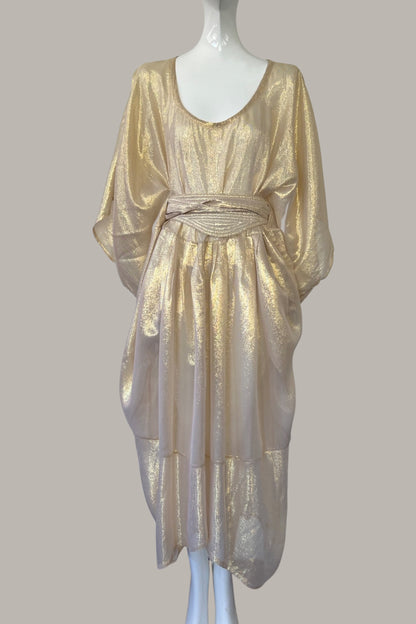 Convertible Scarab Frock w/ Quilted Half Moon Trapunto Belt Gold Silk Lame’ {Made to Order}