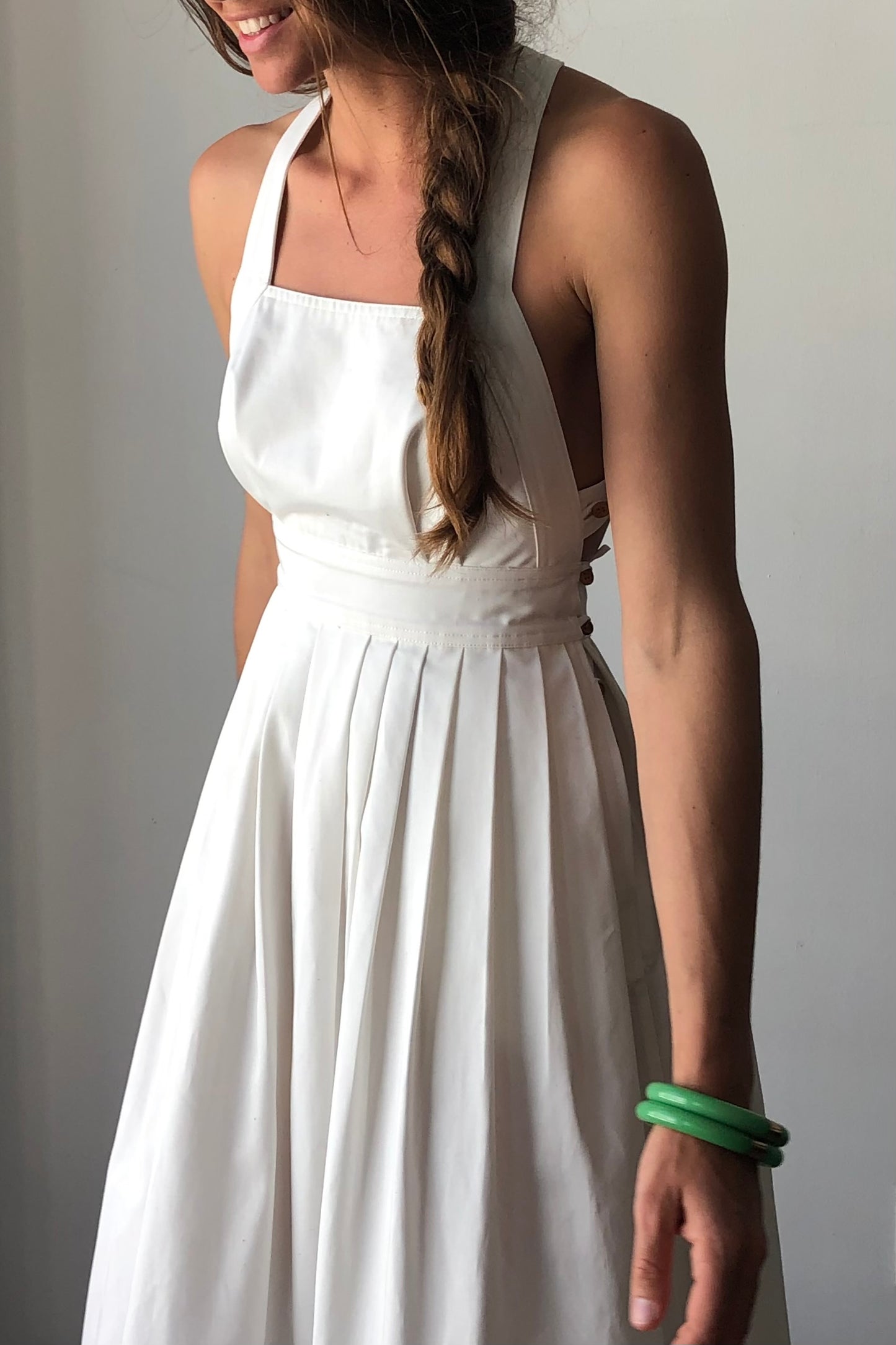 Limited Edition Traveling Pinafore Dress in Off White Linen