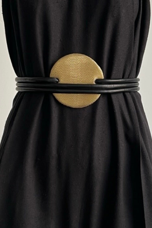 Infinite Full Moon Belt in Gold & Black Leather