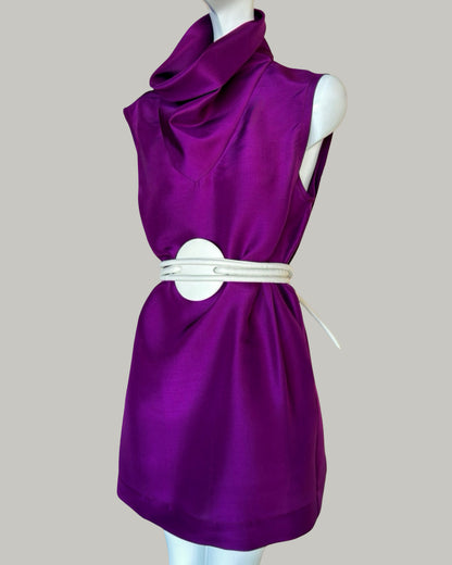 Ninja Shift Midi Dress in Boysenberry Textured Silk (Made to Order)