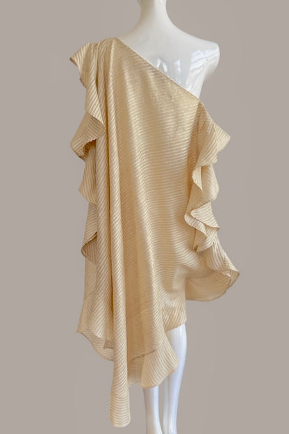 Ruffle Kaftan with Quilted Belt Natural Shell Raw Silk Stripe {Made to Order}