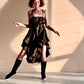 Cabriolet Ruffle Dress /Skirt in Black Onyx Metallic Gold Raw Silk Tweed