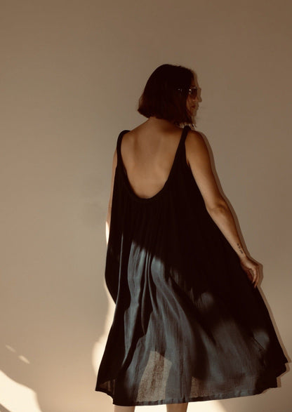 Sahara Chemise Dress in Black Onyx Parachute Silk {Made to Order}