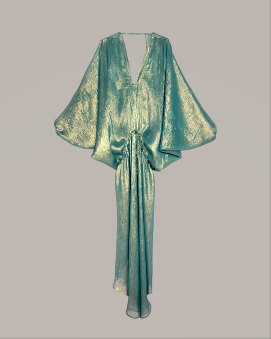 Infinite Mantaray Gown Silk Lamé in green/gold {Made to Order}