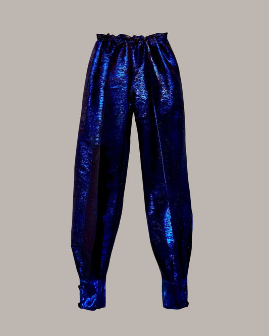 Cuffed Pantaloon in Royal Blue/Black Silk Metallic {Made to Order}