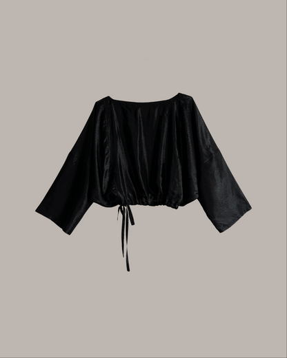 Moonrise Drawstring Pullover Black Lapis Silk Lamé {Made to Order}