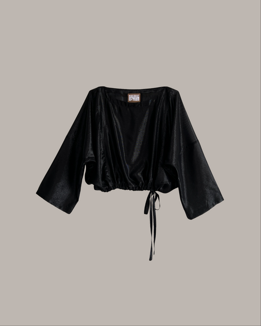 Moonrise Drawstring Pullover Black Lapis Silk Lamé {Made to Order}