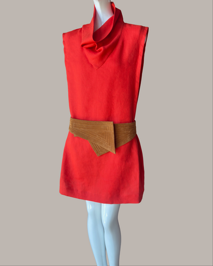 Ninja Shift Midi Dress in Rouge Linen (Made to Order)