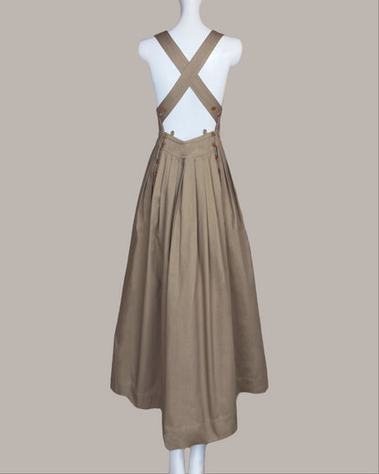 Traveling Pinafore Dress Khaki Cotton Twill {Made to Order}