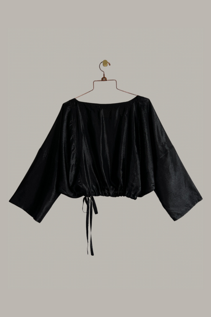 Moonrise Drawstring Pullover Black Lapis Silk Lamé {Made to Order}