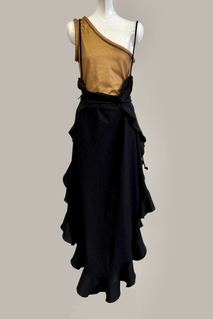 Infinite Ruffle Rope Kaftan in Ecru Silk Chiffon Checks Limited Edition Textile
