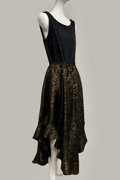 Cabriolet Ruffle Dress & Skirt in Black Onyx Metallic Gold Raw Silk