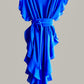 Ruffle Kaftan with Quilted Obi Belt Cotton Gauze Cobalt Blue
