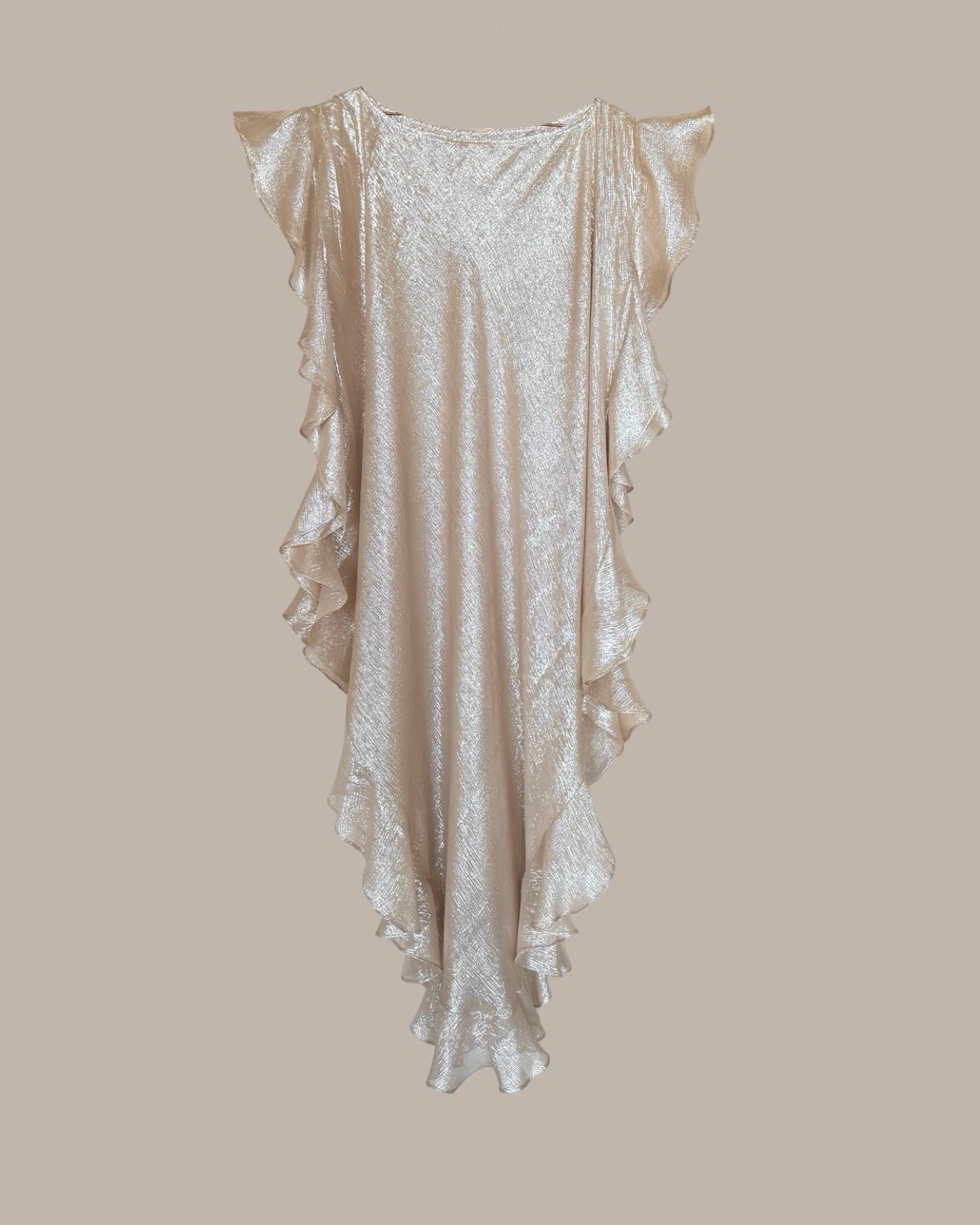 Convertible Ruffle Kaftan in Silver Champagne {Made to Order)