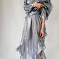 The Queen’s Kaftan with Trapunto Belt  Silk Lame’ in Pewter/Blue Dusk {Made to Order}