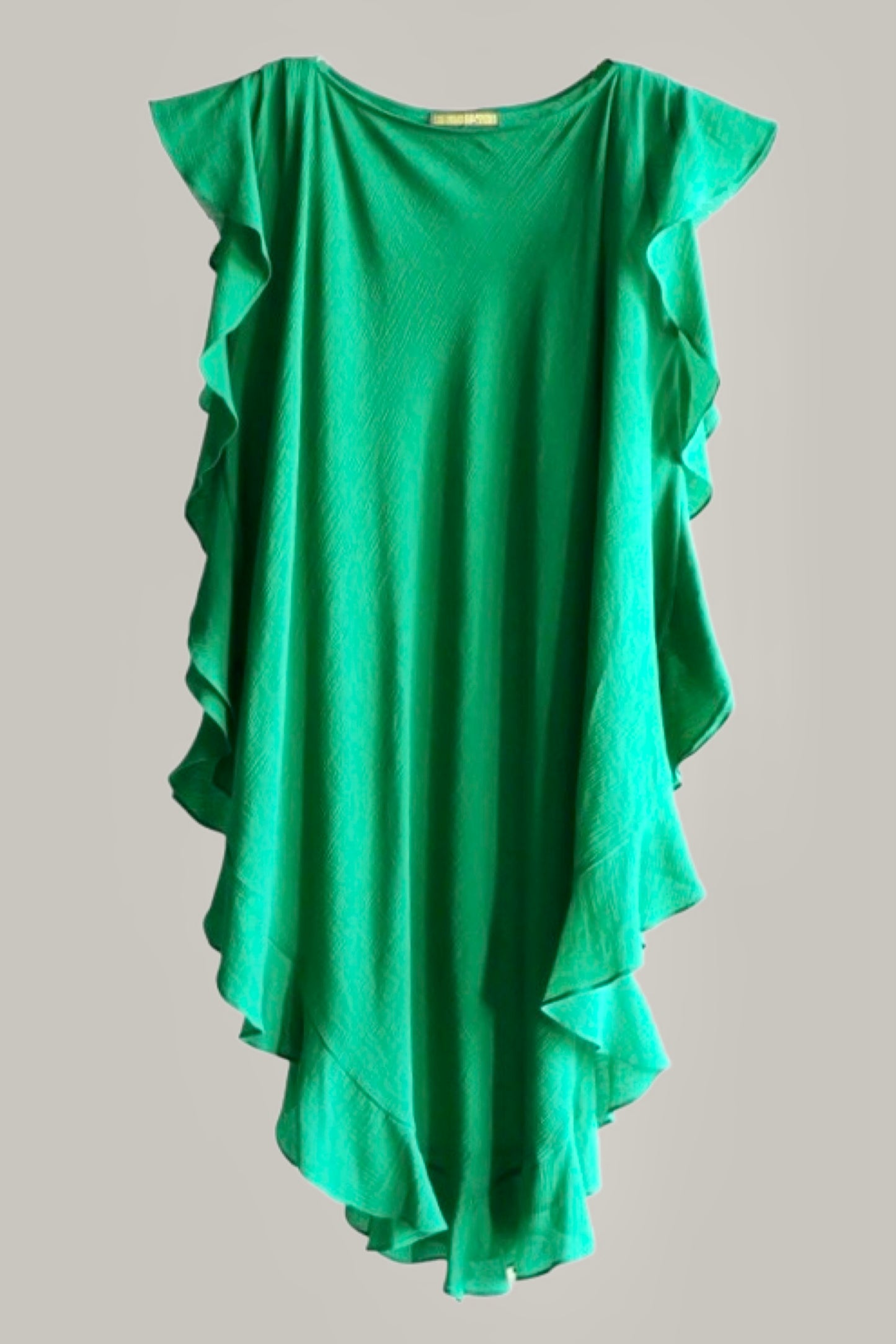 Ruffle Kaftan with Quilted Obi Belt Cotton Gauze  Green