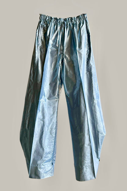 Transformer Trouser Robin’s Egg Blue Metallic Silk