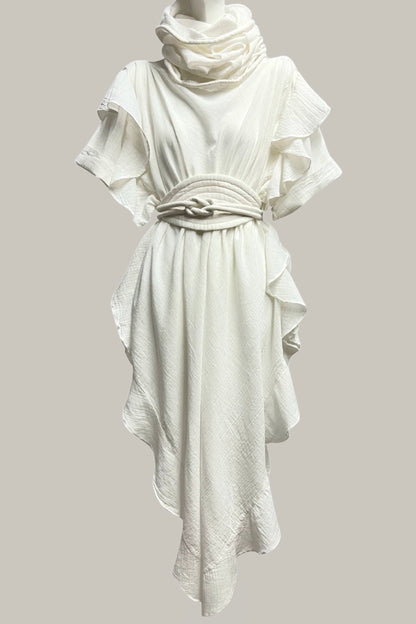 Ruffle Kaftan with Sleeves in Quartz Linen/Cotton