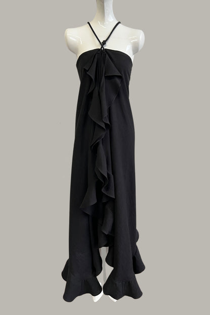 Infinite Ruffle Rope Kaftan in Ecru Silk Chiffon Checks Limited Edition Textile