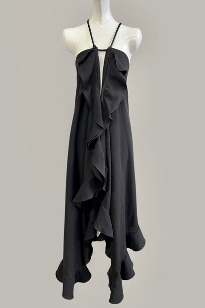 Infinite Ruffle Rope Kaftan in Ecru Silk Chiffon Checks Limited Edition Textile