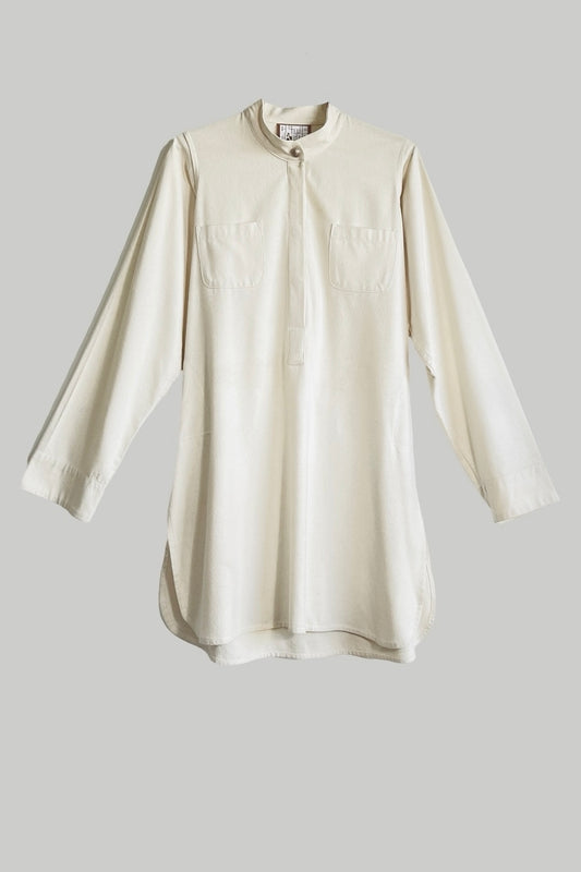 Jasmine Shirt Dress Cream & Black Kohl Raw Silk