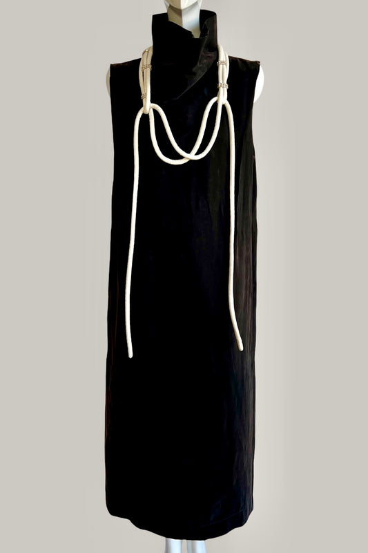 Ninja Shift Dress in Black Kohl Sueded Silk