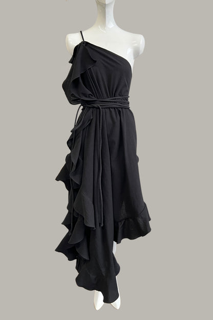 Infinite Ruffle Rope Kaftan in Ecru Silk Chiffon Checks Limited Edition Textile