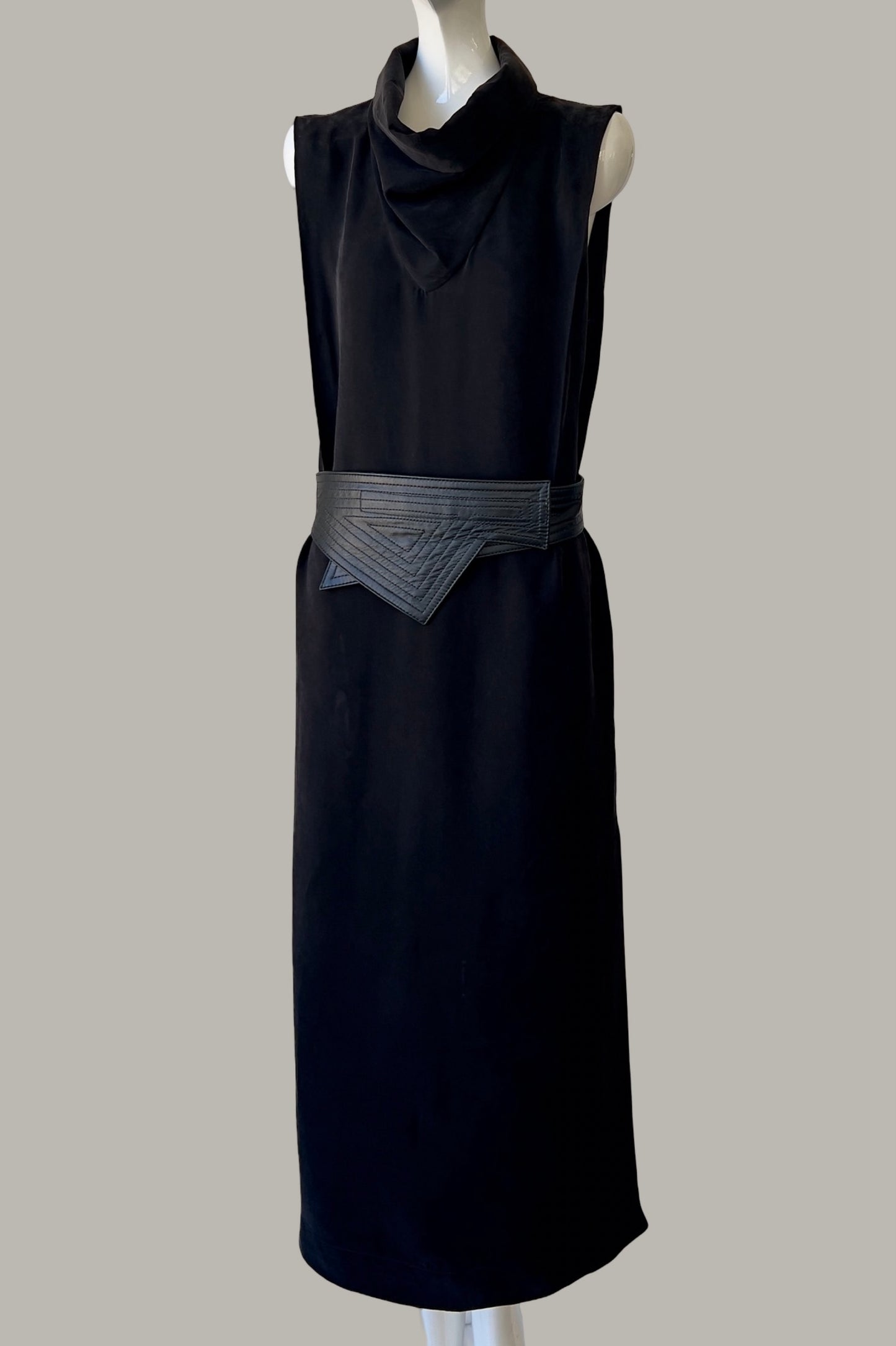 Ninja Shift Dress in Black Kohl Sueded Silk