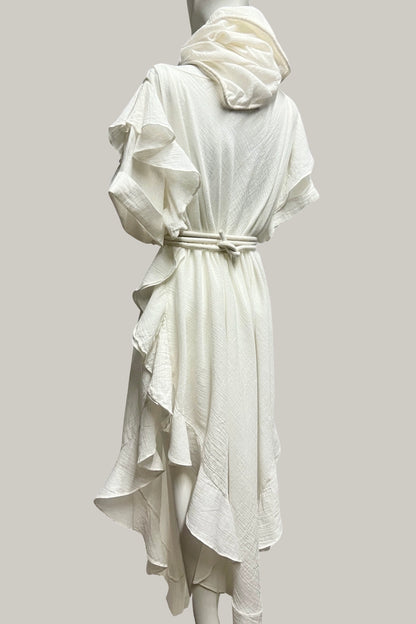 Ruffle Kaftan with Sleeves in Quartz Linen/Cotton