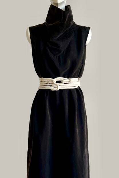 Ninja Shift Dress in Black Kohl Sueded Silk