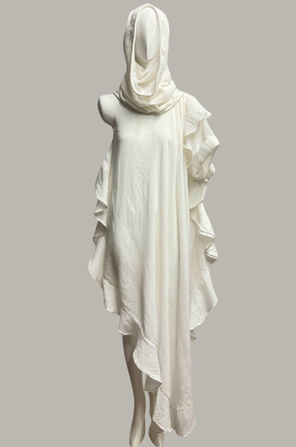 Ruffle Kaftan with Sleeves in Quartz Linen/Cotton