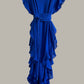 Ruffle Kaftan with Quilted Obi Belt Cotton Gauze Lapis Blue