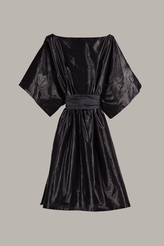 Rectangle Kaftan in Black Onyx Metallic Silk