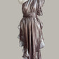 Ruffle Kaftan with Quilted Obi Belt Cappuccino/Silver Silk Lame' {Made to Order}