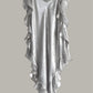 Ruffle Kaftan with Quilted Obi Belt Silver Grey Silk Lame' {Made to Order}