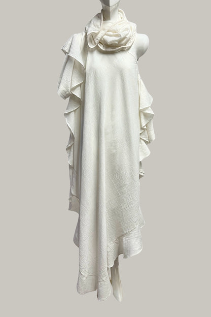 Ruffle Kaftan with Sleeves in Quartz Linen/Cotton