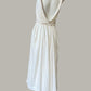 Sahara Chemise Dress with Oval Obi Belt in White Cotton/Linen